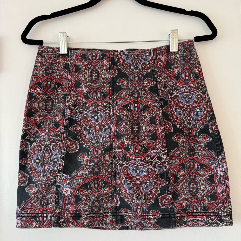 Free People Red and Black Mini Pencil Skirt